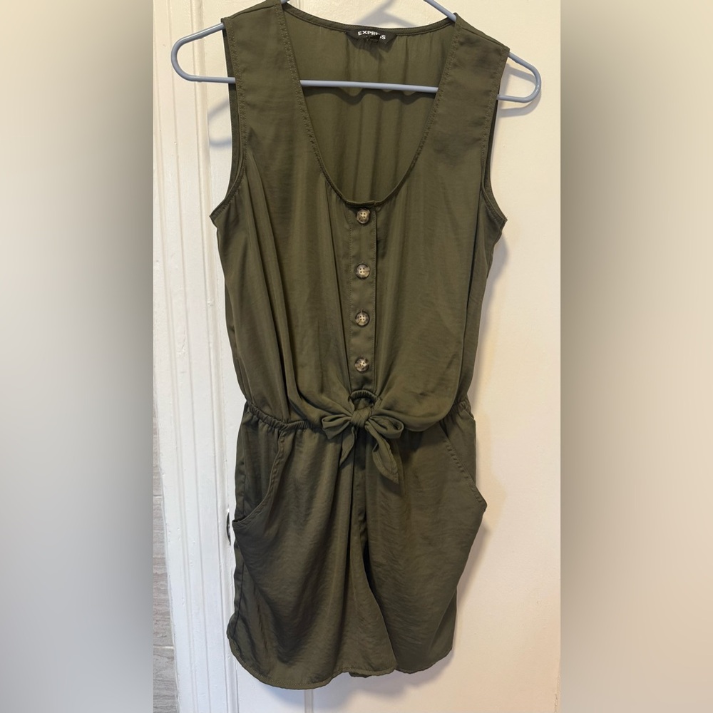 Express Olive Button-Front Jumpsuit